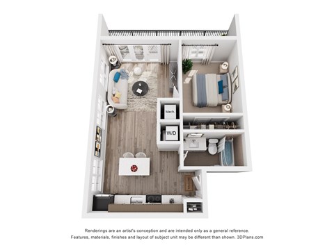Floor plan for 1 bed, 1 bath, 779 sqft